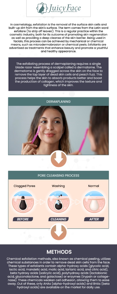 Experience smoother, glowing skin with professional dermaplaning at JuicyFace in Denver, CO. Dr. Purnima, MD, uses this non-invasive treatment to gently exfoliate your skin, removing dead cells and fine peach fuzz for a brighter, more radiant complexion. Dermaplaning helps improve the effectiveness of skincare products and provides a flawless canvas for makeup application. Contact us to achieve your desired beauty goals or schedule an appointment online. We are located at 3000 E 1st Ave Unit 114, Denver, CO 80206.